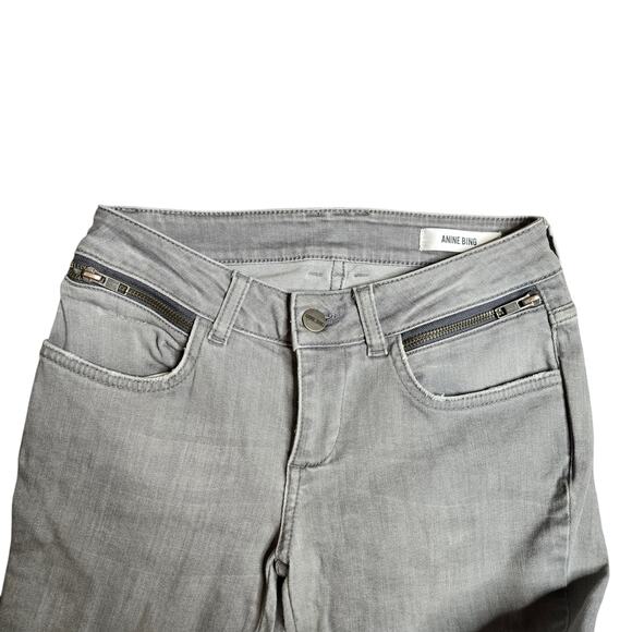Anine Bing Double Zip Skinny Gray Distressed Jeans Size: 24 - Picture 6 of 7